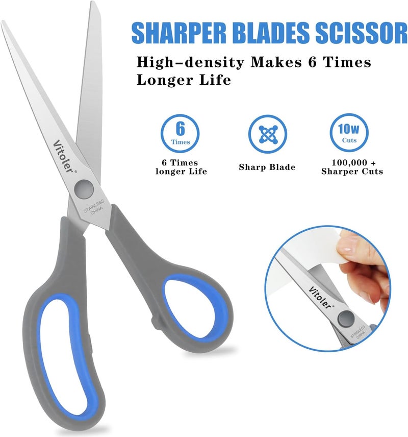 VITOLER Scissors, Heavy Duty Scissors All Purpose Bulk Set of 3-Pack，Sharp Scissor for Office School Craft Sewing Fabric, Right/Left Hand - Image 4